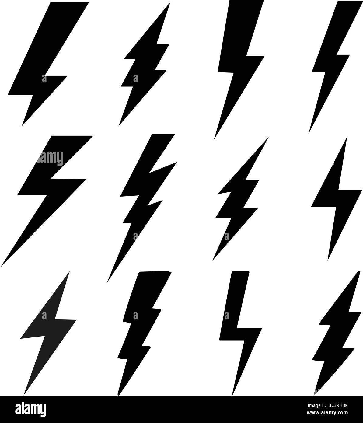 Black Lightning Bolt Symbolsatz – hochauflösende Vektorsammlung von Thunderbolt Symbolen, die Energie und Energie darstellen Stock Vektor