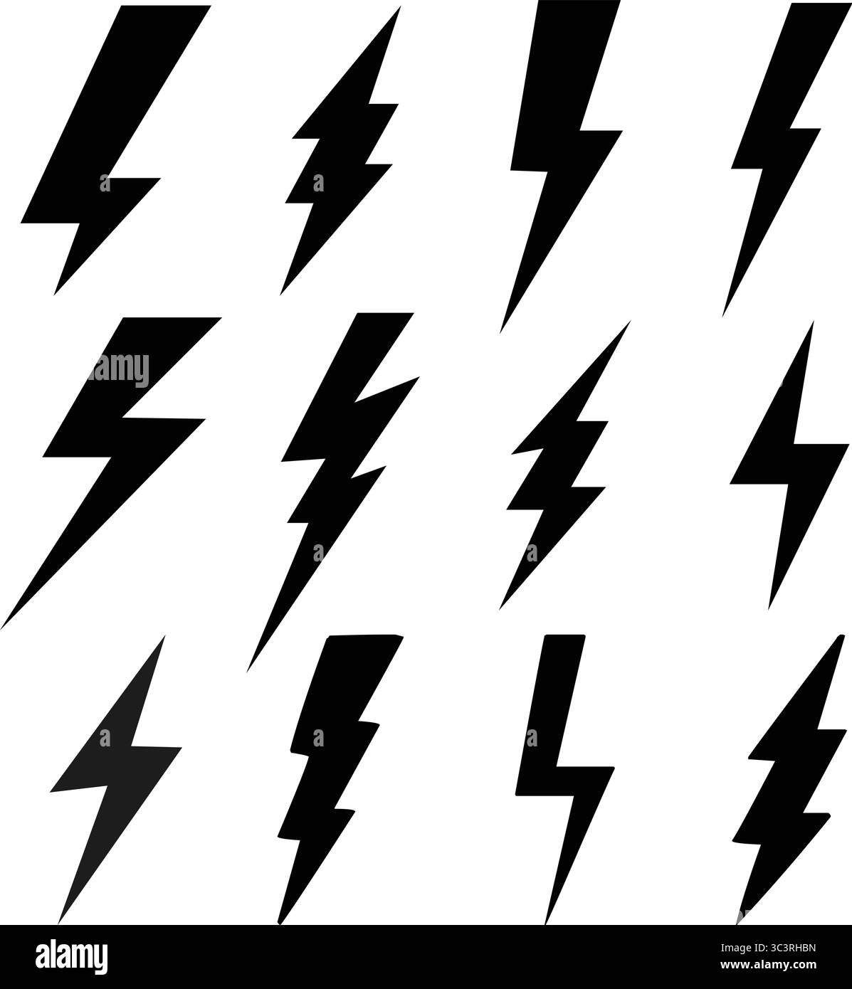 Black Lightning Bolt Symbolsatz – hochauflösende Vektorsammlung von Thunderbolt Symbolen, die Energie und Energie darstellen Stock Vektor