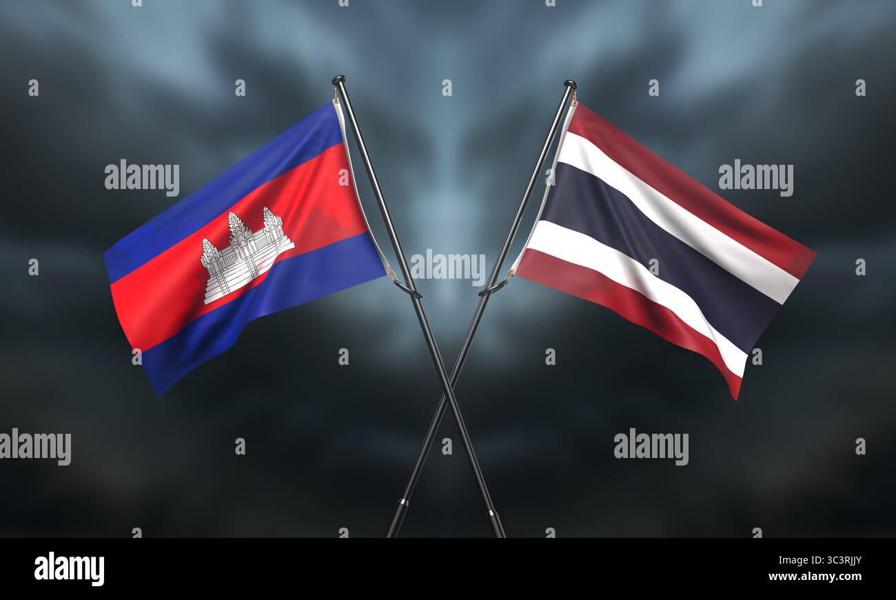 kambodscha thailand vs Land Nationalflagge siam vs Schlacht Armee Soldat Krieg internationale Grenze Spannungskonflikt asean asien Menschen thailand Politic Go Stockfoto