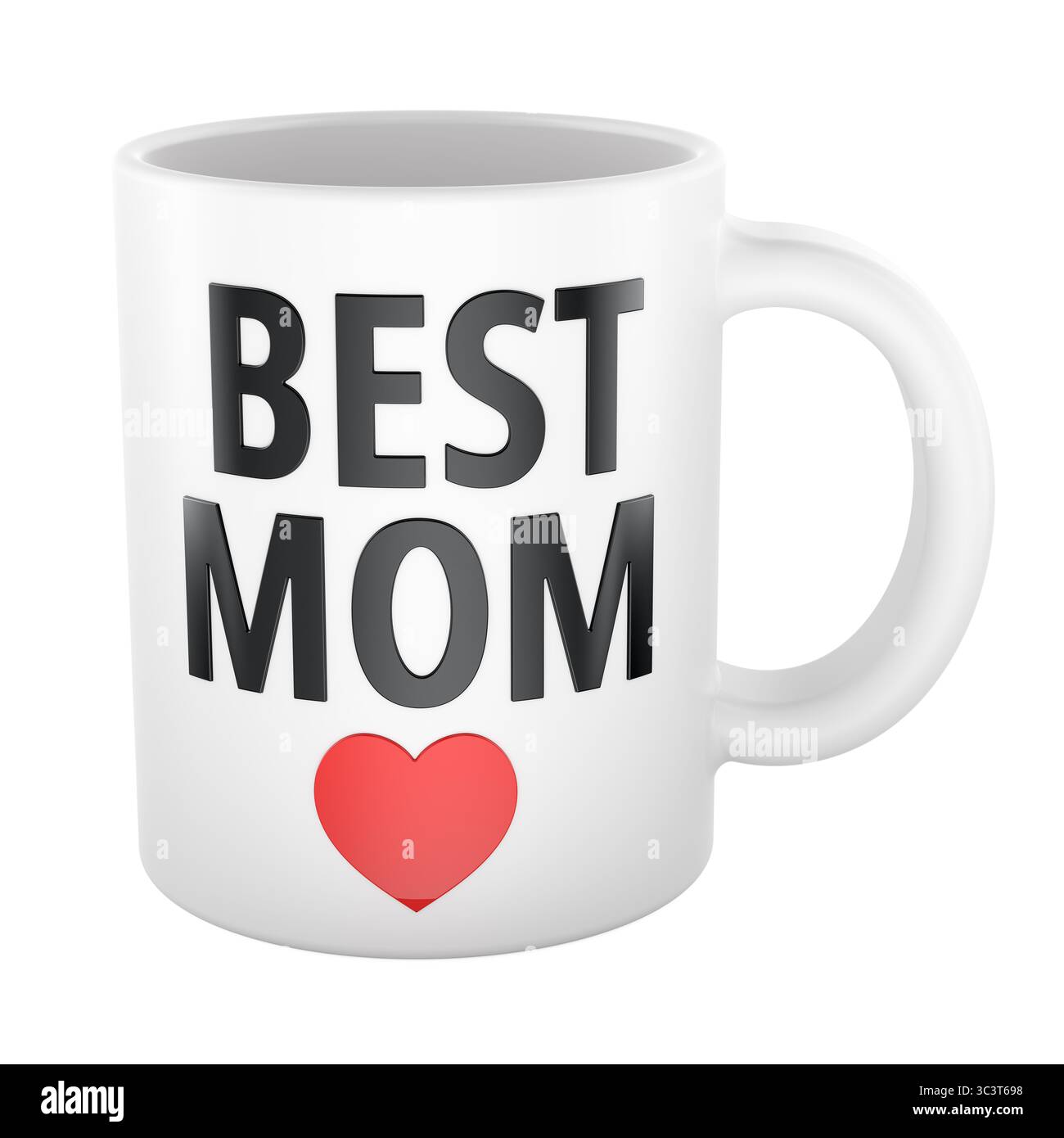 Beste Mutter, weiße Tasse mit rotem Herzen. 3D-Rendering isoliert auf weißem Hintergrund Stockfoto