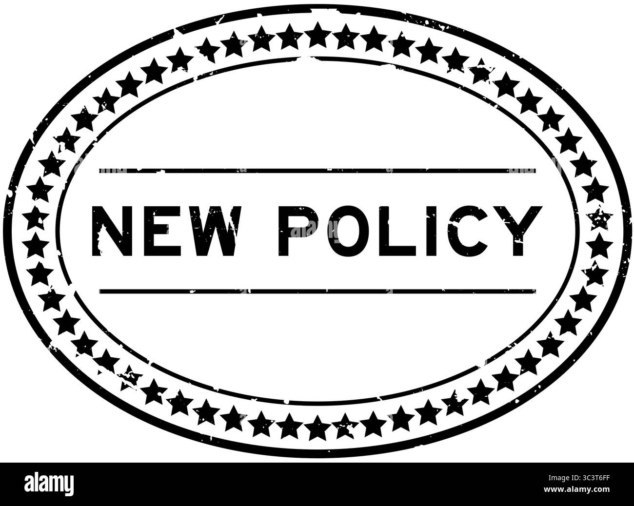 Grunge Black, neues Regelwort, ovaler Gummidichtungsstempel auf weißem Hintergrund Stock Vektor