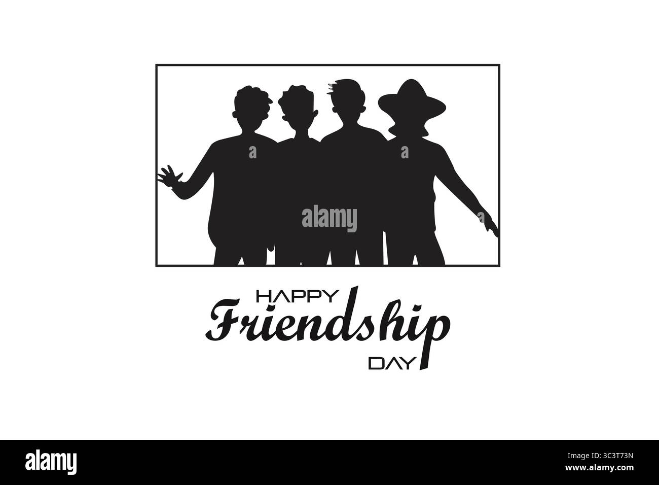Vektor-Illustration von vier Personen, die freudig gemeinsam den Freundschaftstag feiern, perfekt für soziale Bindungen, Einheit, Glück und festliche Themen. Stock Vektor