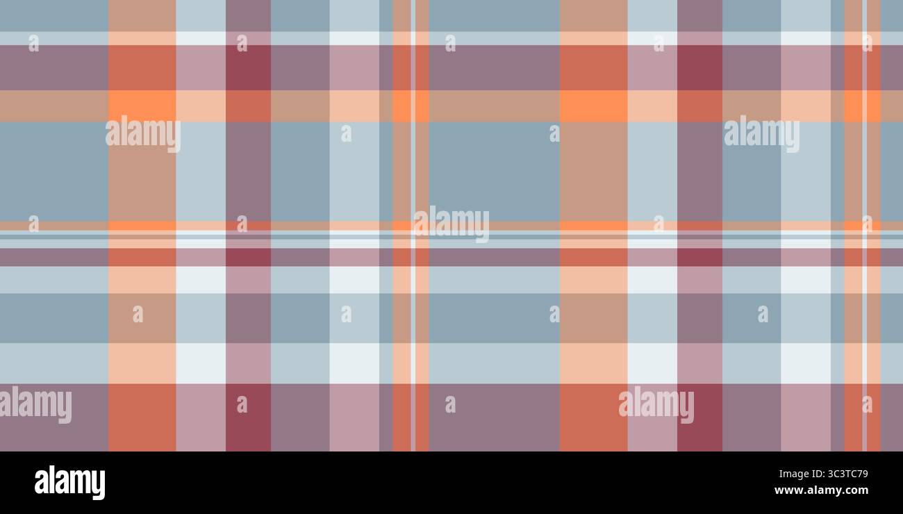 Ruhiges Textil-Check-Tartan, Herstellung nahtloser Vektor-Textur. Karomuster im Hintergrund aus Kartenmaterial in Pastellfarben und Orange. Stock Vektor