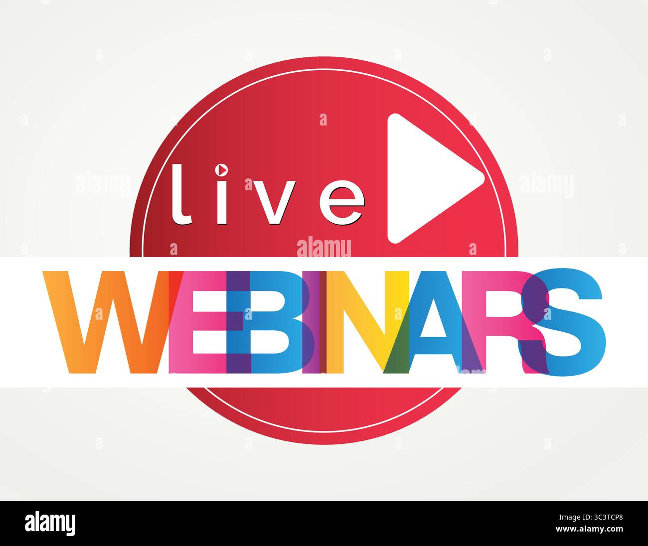 Schaltfläche „Webinar“, „Live-Webinar“. Symbol für die Videowiedergabe. Livestream, . Live-Video-Streaming. Geschäftsstrategie. Vektorabbildung Stock Vektor