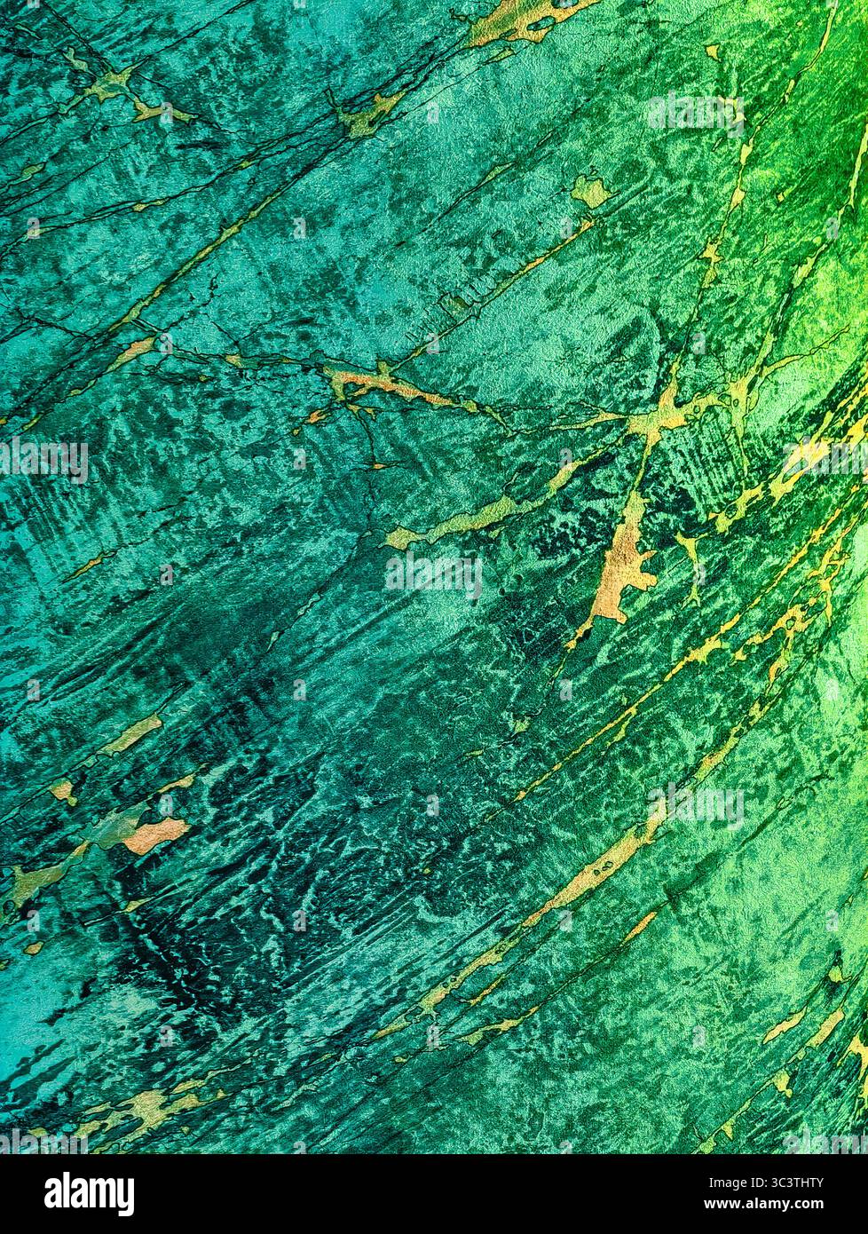 Abstrakter Hintergrund in üppigem Grün und Gold mit strukturierten Mustern für auffällige digitale Designs. Hochauflösendes Hintergrundbild und Bildschirmschoner für Telefone, Tablets, Laptops und Marketingzwecke. Stockfoto