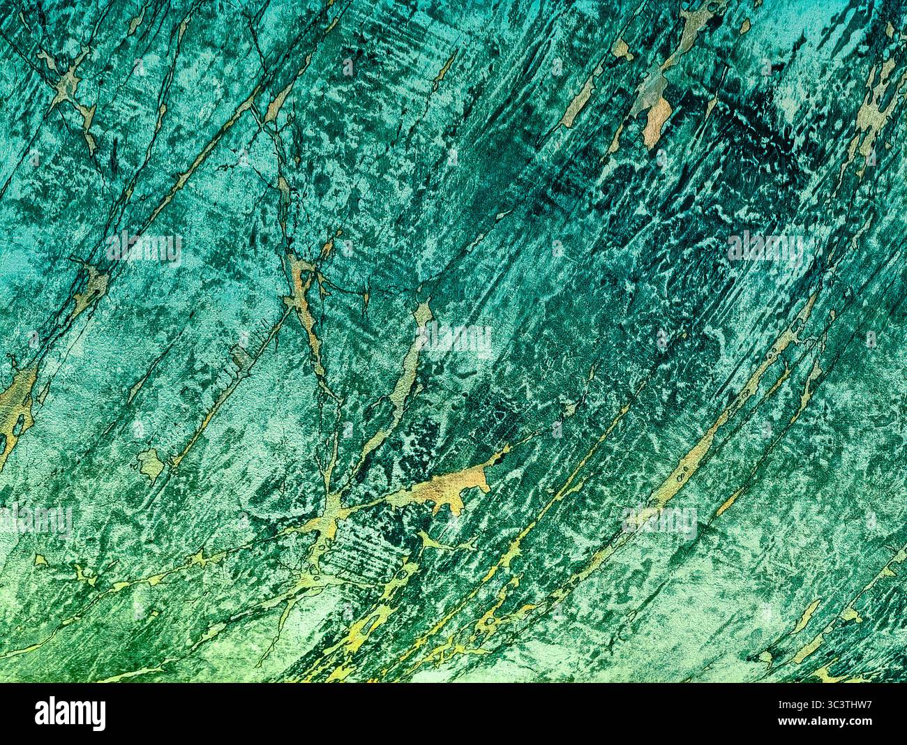 Abstrakter grüner und goldener Hintergrund mit strukturierten Mustern für auffällige digitale Designs. Hochauflösendes Hintergrundbild und Bildschirmschoner für Telefone, Tablets, Laptops und Marketingzwecke. Stockfoto
