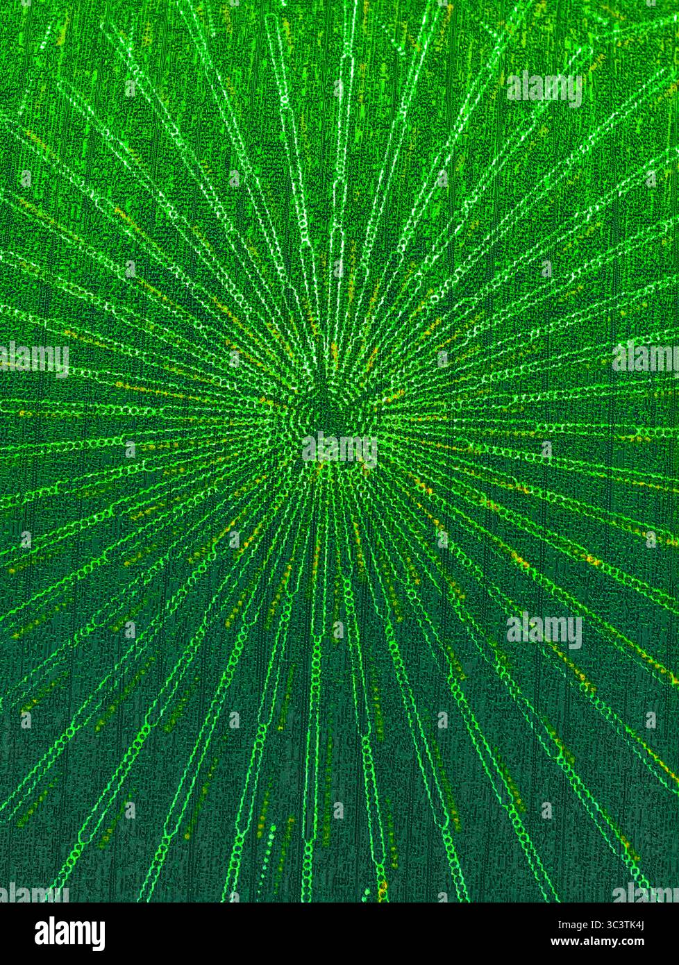 Leuchtender grüner Hintergrund für faszinierende digitale Designs. Hochauflösendes Hintergrundbild und Bildschirmschoner für Telefone, Tablets, Laptops und auffällige Marketingmaterialien Stockfoto