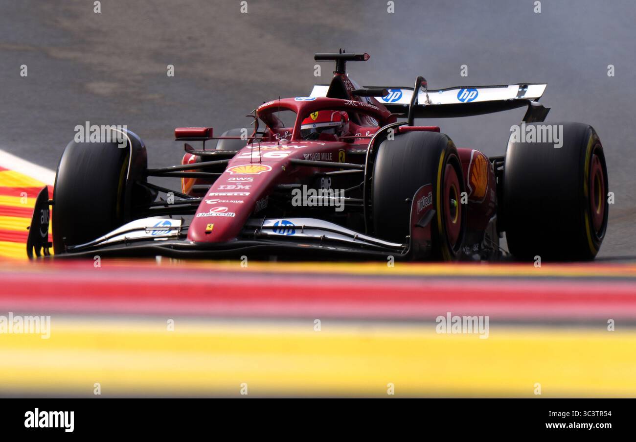 Ferraris Charles Leclerc während des Großen Preises von Belgien auf dem Circuit de Spa-Francorchamps, Stavelot, Belgien. Bilddatum: Sonntag, 27. Juli 2025. Stockfoto