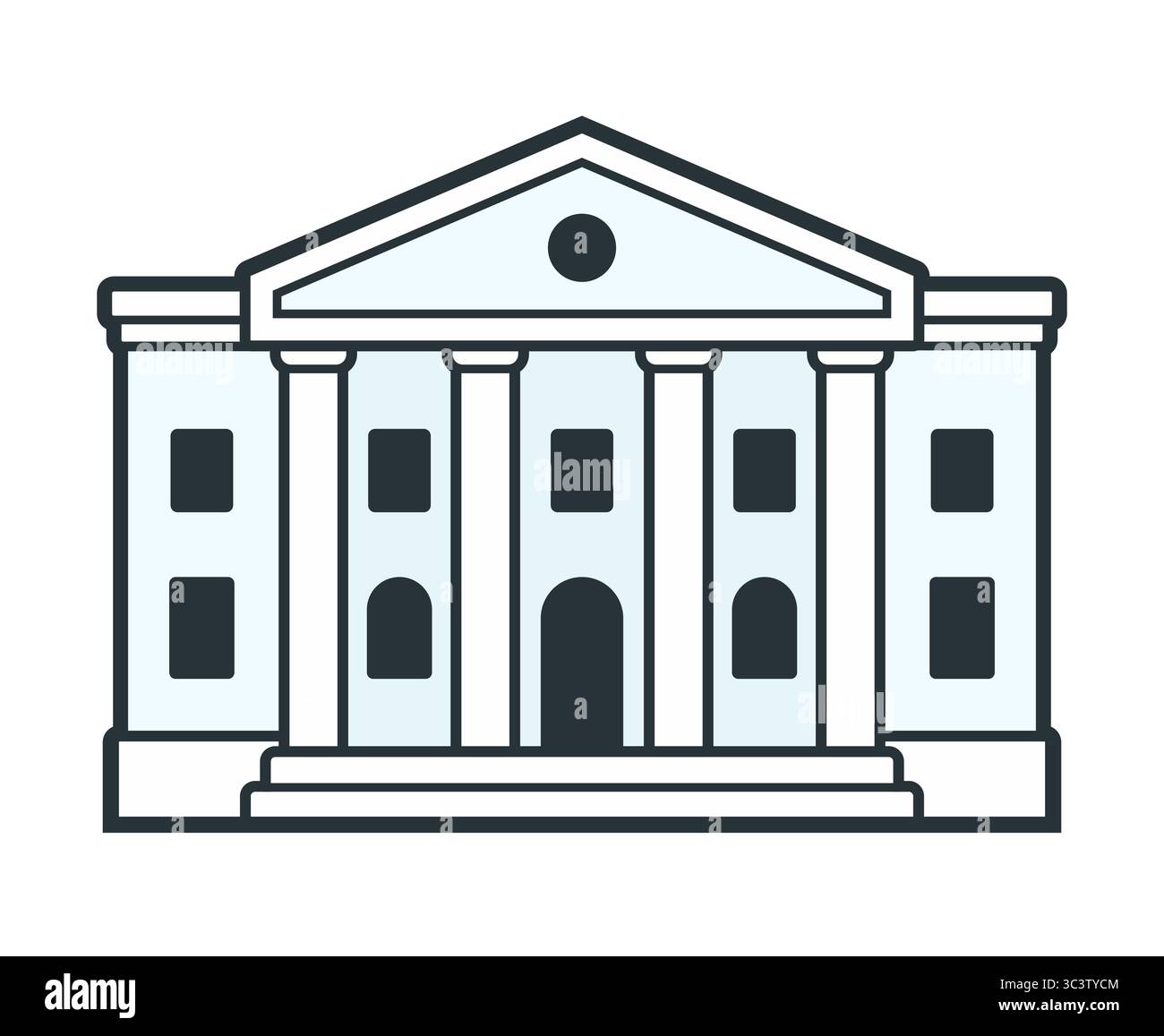 Umrissenes Symbol für Gerichtsgebäude oder Bankgebäude. Klassische Architektur. Einfache und moderne Vektorillustration. Stock Vektor