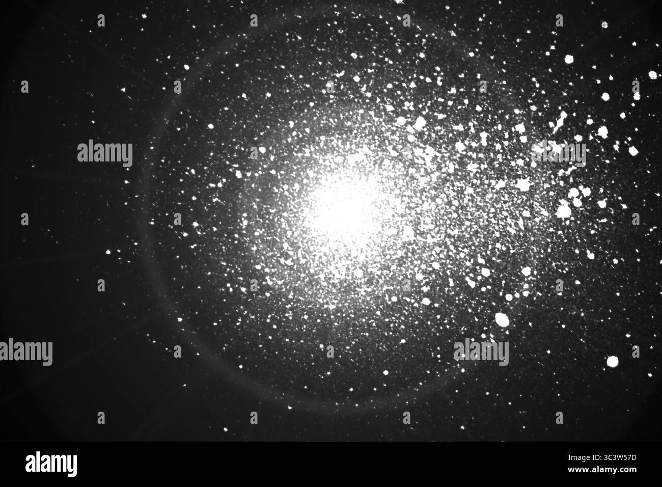 Futuristisches Punktmuster. Explosion verdrehter Wellen auf dunklem Hintergrund. Dynamische Partikel klingen Wellen, die über die Dunkelheit fließen. Big Data. 3D-Rendering Stock Vektor