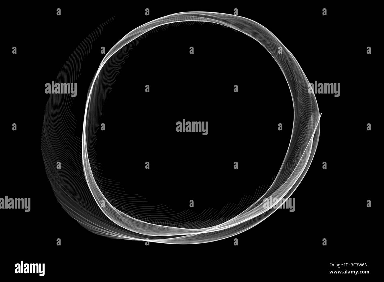 Futuristisches Punktmuster. Explosion verdrehter Wellen auf dunklem Hintergrund. Dynamische Partikel klingen Wellen, die über die Dunkelheit fließen. Big Data. 3D-Rendering Stock Vektor