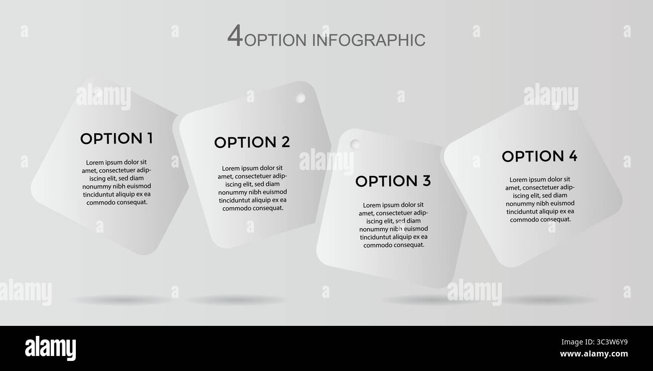 Bearbeitbare weiße Infografikvorlage mit vier Schritten für Marketing, Strategie, Präsentationen, Berichte, Workflow und Datenvisualisierung im weißen Quadrat Stock Vektor