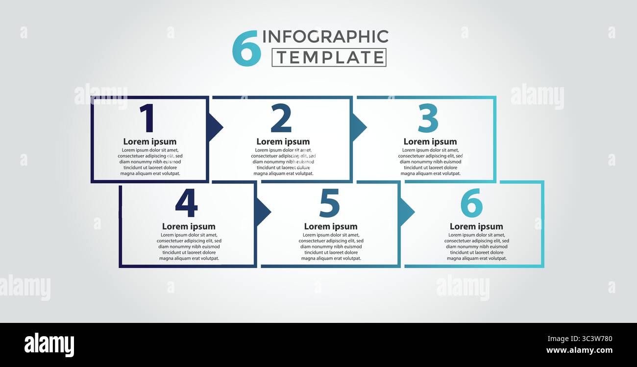 6, Infografik Prozessdesign-Vorlage. Zeitrahmen-Konzept mit 6 Prozessschritten. Kann für Workflow-Layout, Präsentation, Diagramm, Banner, Vektor verwendet werden Stock Vektor