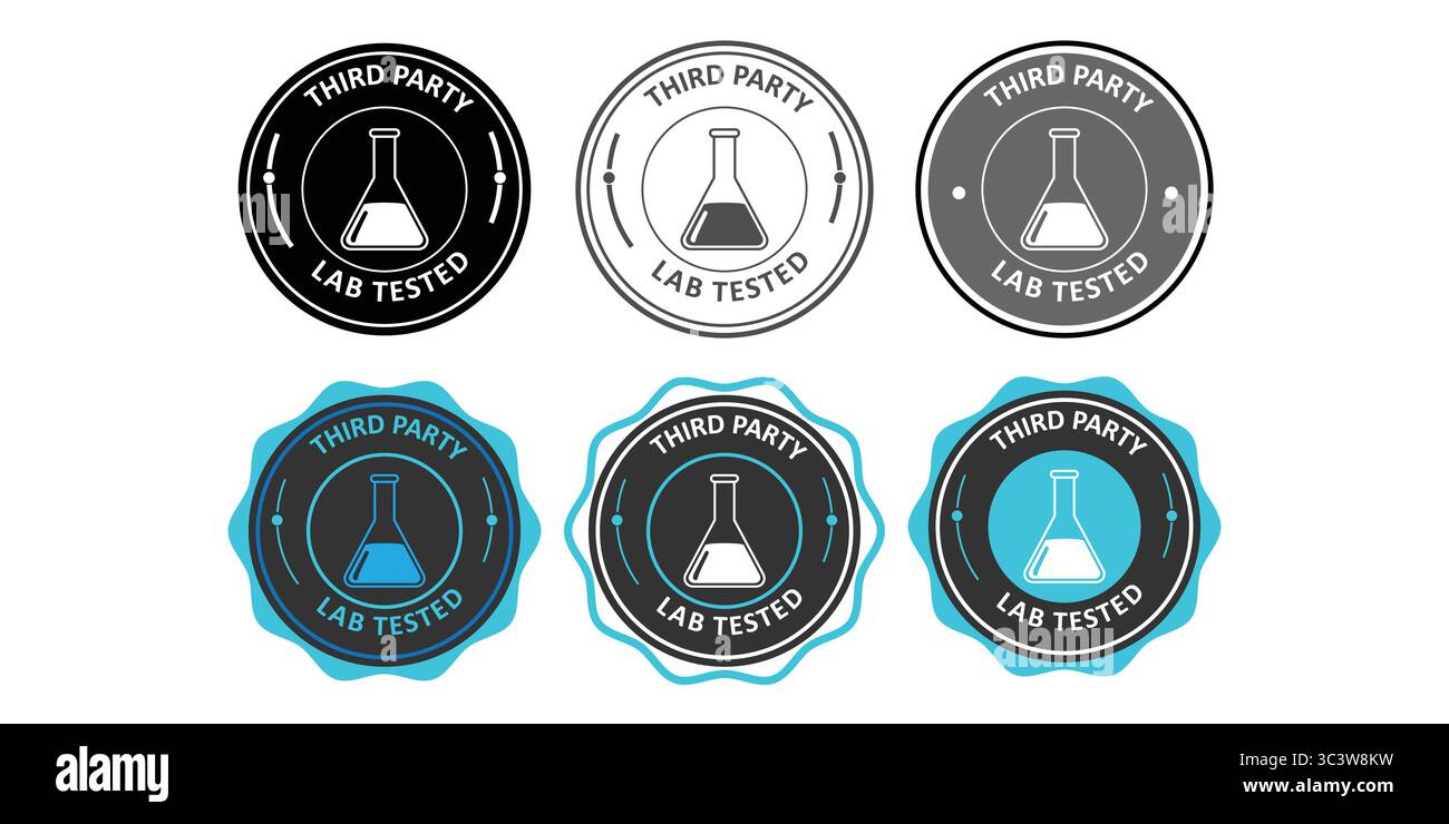 Im Labor getestete Symbole für zertifizierte Produktqualität und Sicherheit Stock Vektor