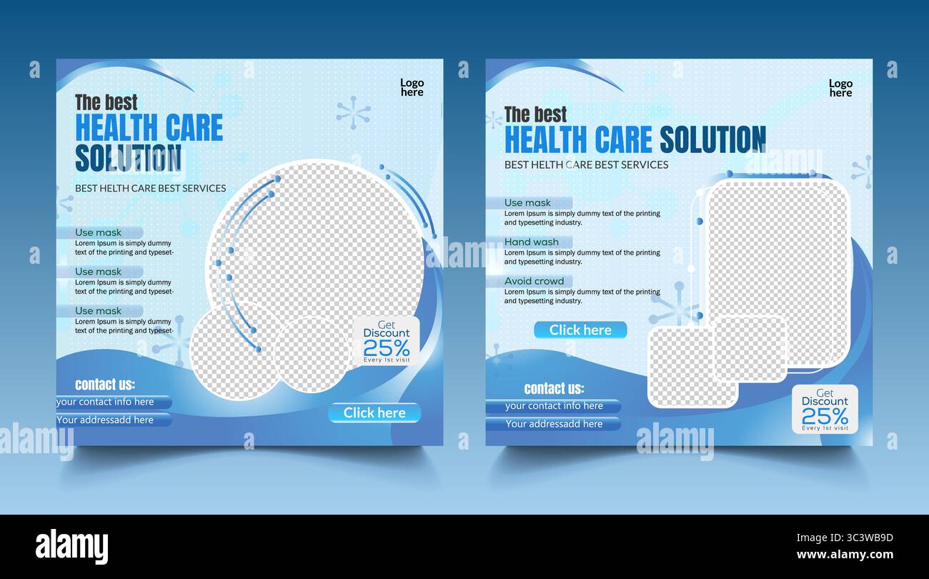 Moderne Medizinische Social Media Post Template Design. Medical Center Post Template Gesundheit Banner Design Vorlage mit Platz für den Foto Vektor. Stock Vektor