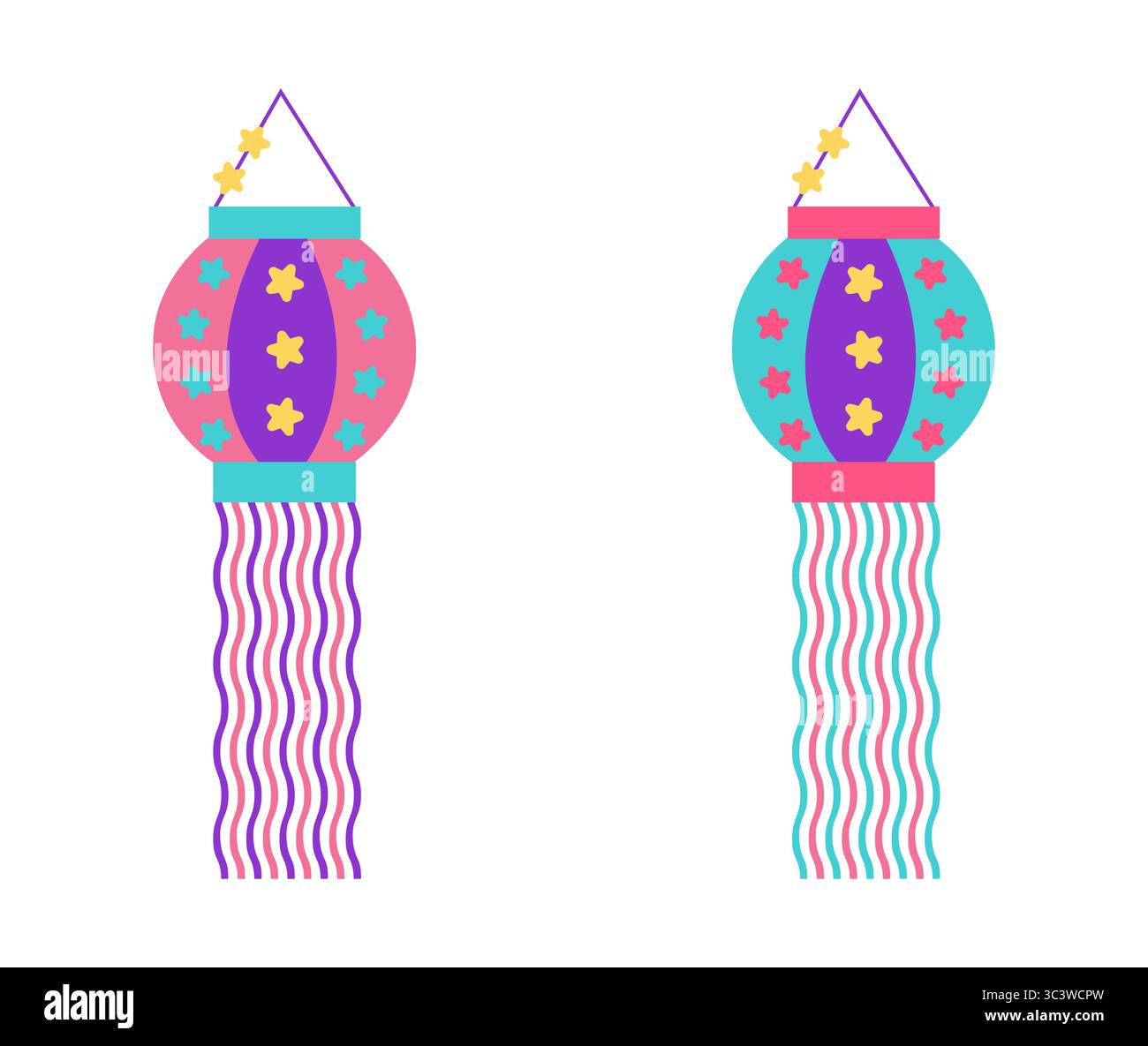 Diwali Festival Vektorkollektion mit Lampen, Laternen in flachem Stil. Deepavali Vektorillustration für digitale und gedruckte Projekte Stock Vektor