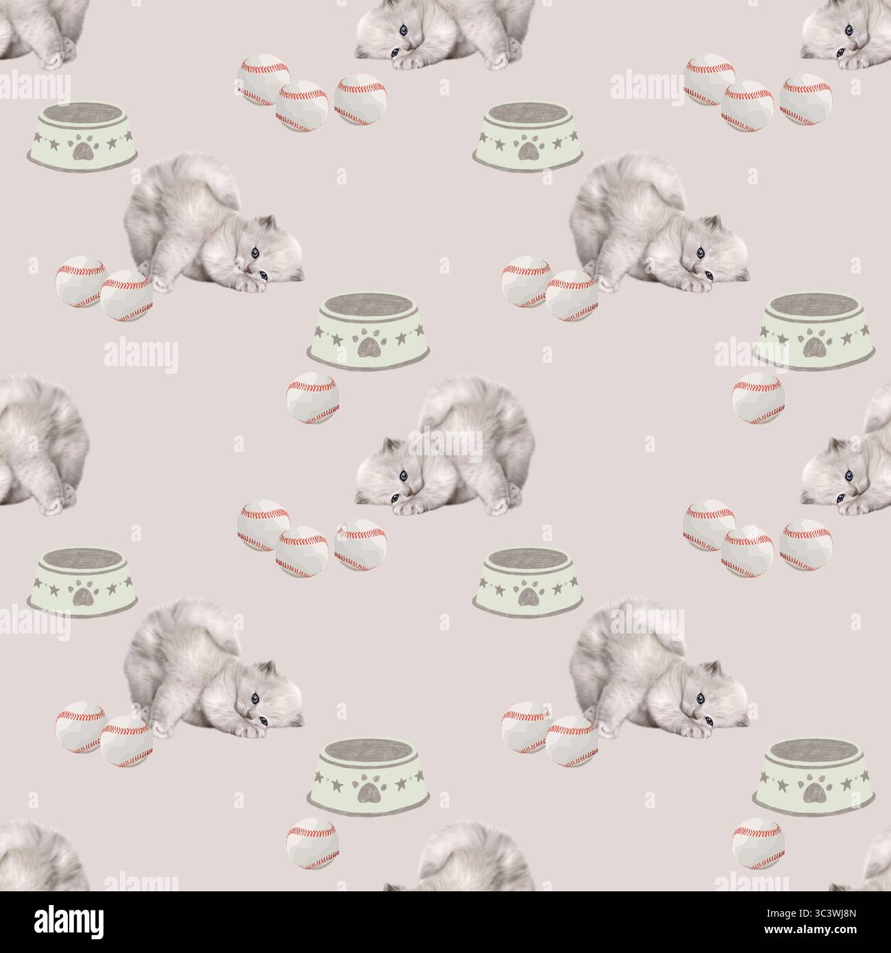 Verspielte Kätzchen Nahtloses Aquarellmuster Stockfoto
