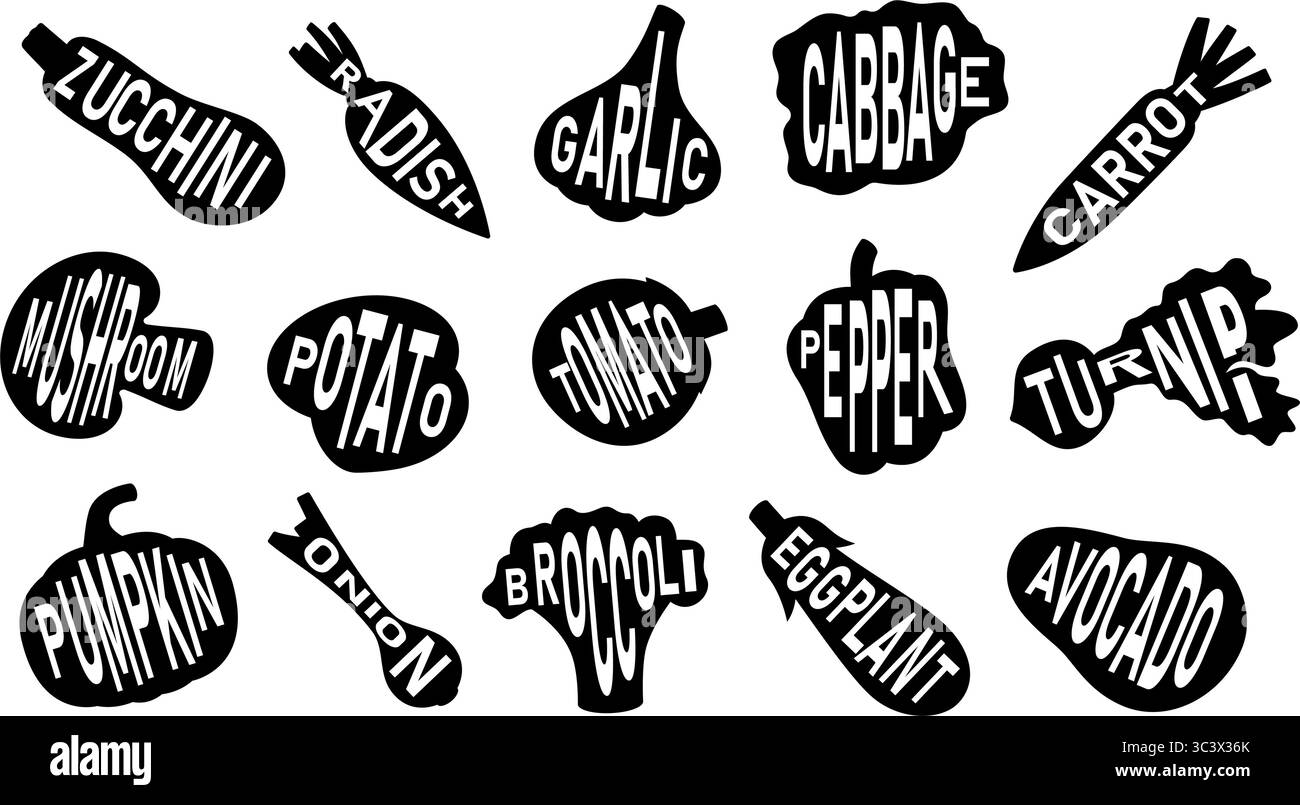 Symbole für frisches Gemüse eingestellt. Design perfekt für gesunde Ernährung Werbeaktionen, vegetarische Inhalte, Bio-Food Branding Stock Vektor