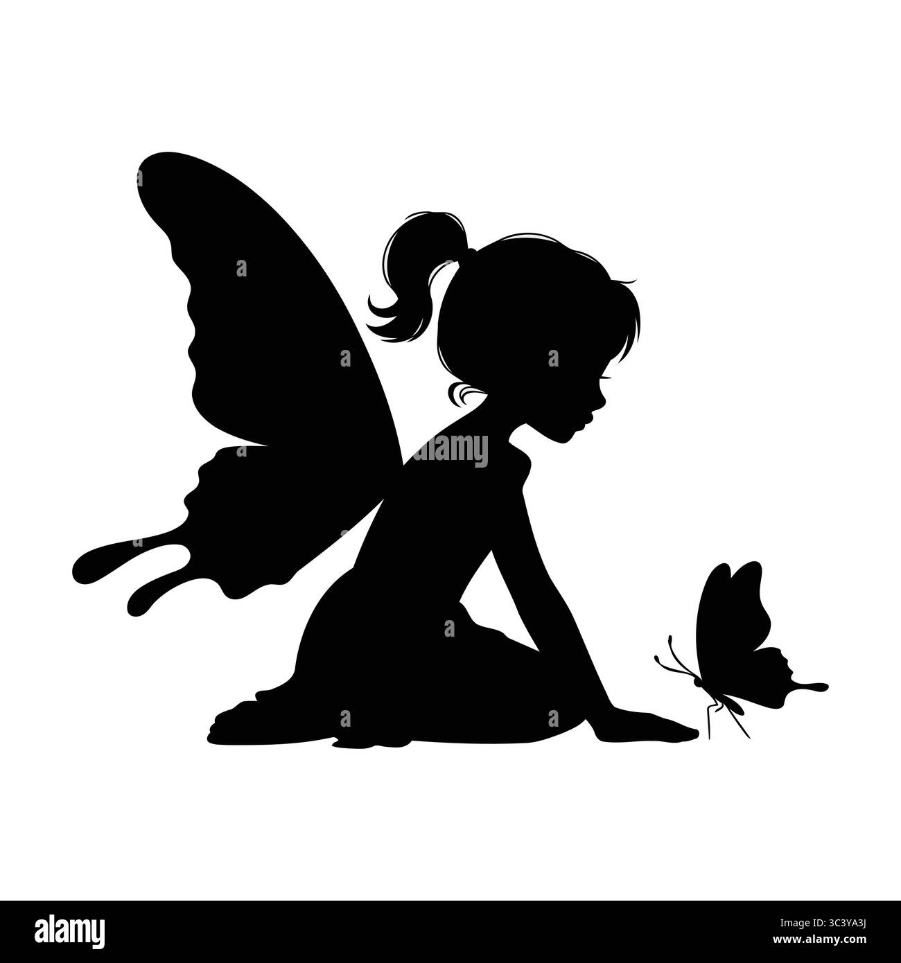 „Wimsical Fairy and Butterfly Silhouette“ Stock Vektor