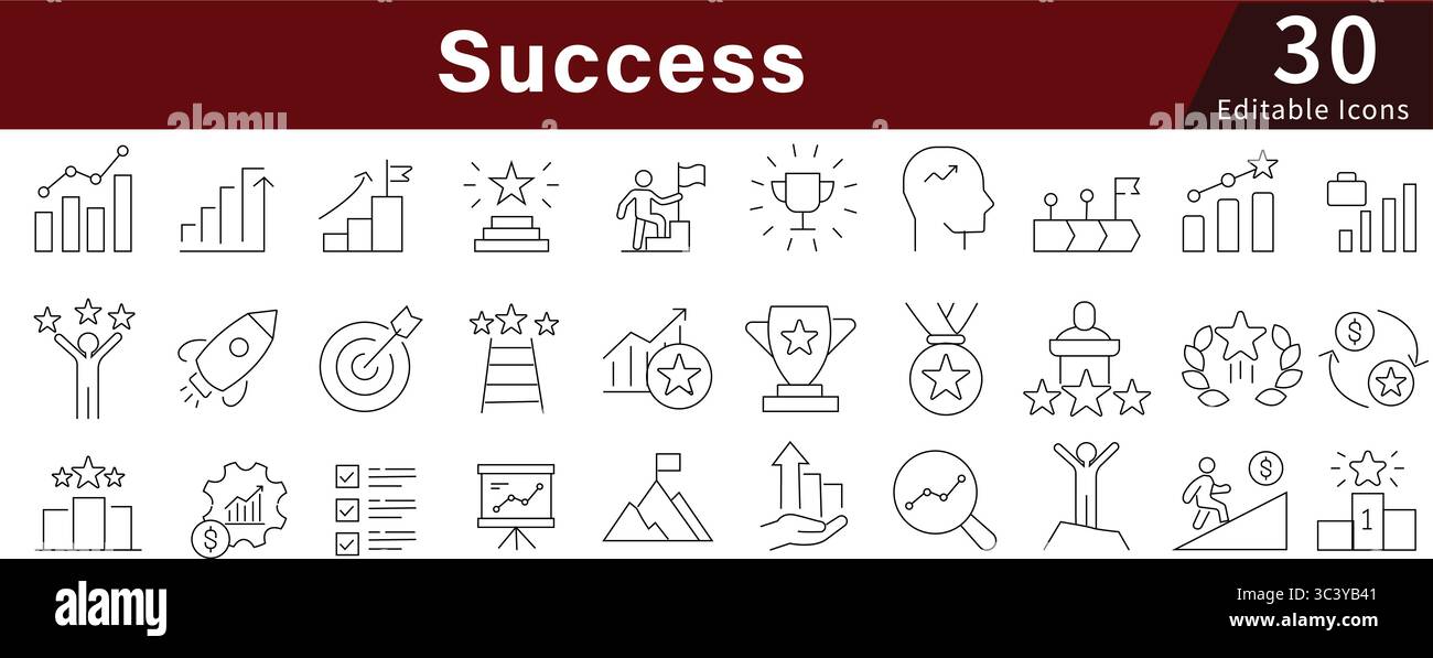 Bearbeitbare Positionssymbole für Erfolg für Zielerreichung, Geschäft, Wachstum und Siegerziele Stock Vektor