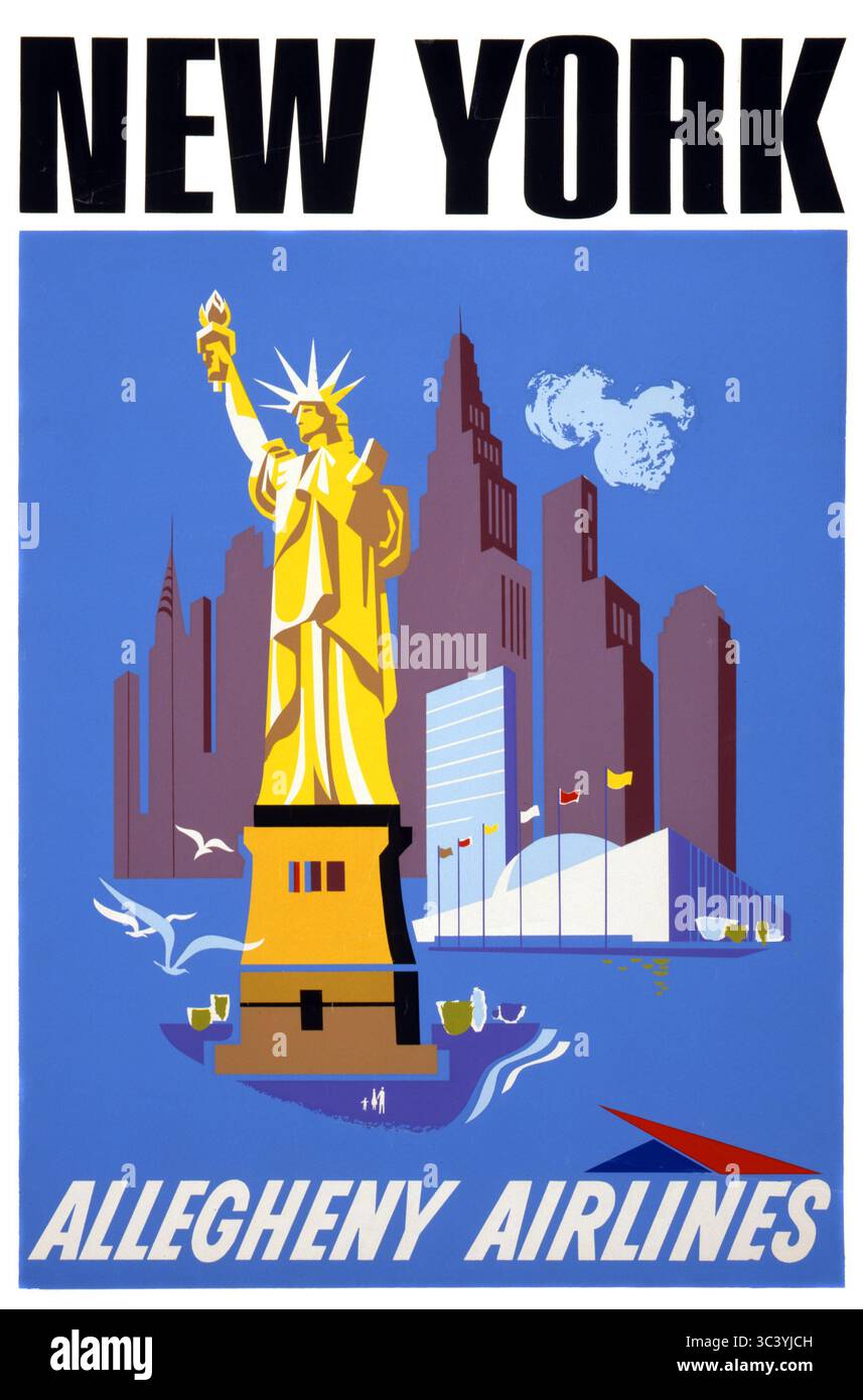 New York. Allegheny Airlines. Künstler unbekannt. Plakat, das Anfang der 1950er Jahre in den USA veröffentlicht wurde. Stockfoto