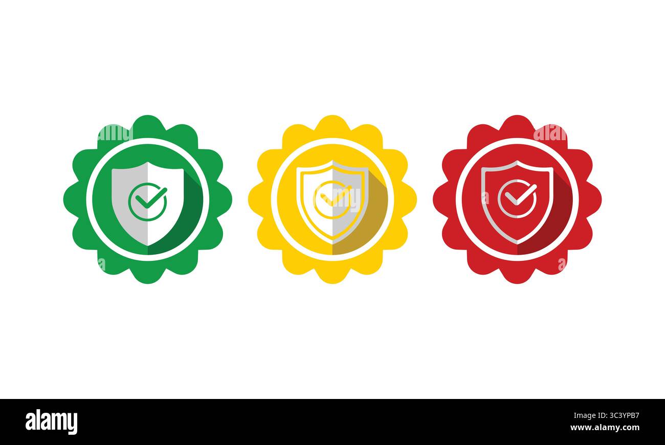 Abzeichen Zur Überprüfung Der Farbabschirmung – Embleme Für Die Verifizierte Sicherheitsgenehmigung Stock Vektor