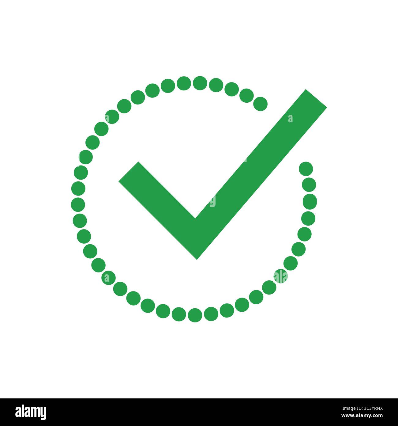 Grünes Häkchen – geprüfte Genehmigung im gepunkteten Kreis ankreuzen Stock Vektor