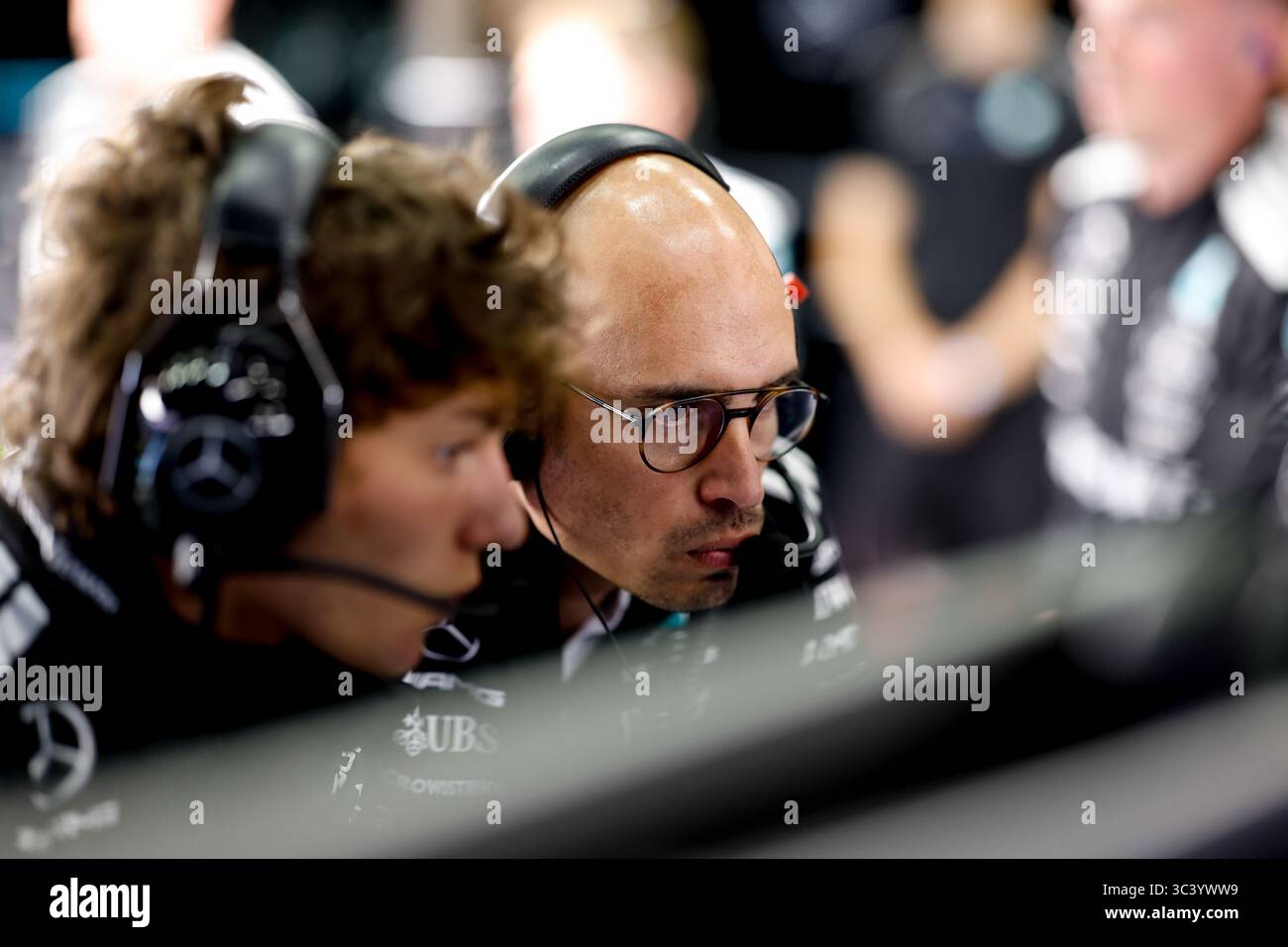 Mercedes AMG F1 Team, Ingenieur beim Großen Preis von Belgien 2025, 13. Runde der FIA Formel 1 Weltmeisterschaft 2025 vom 25. Bis 27. Juli 2025 auf dem Circuit de Spa-Francorchamps in Stavelot, Belgien - Foto DPPI / DPPI Stockfoto