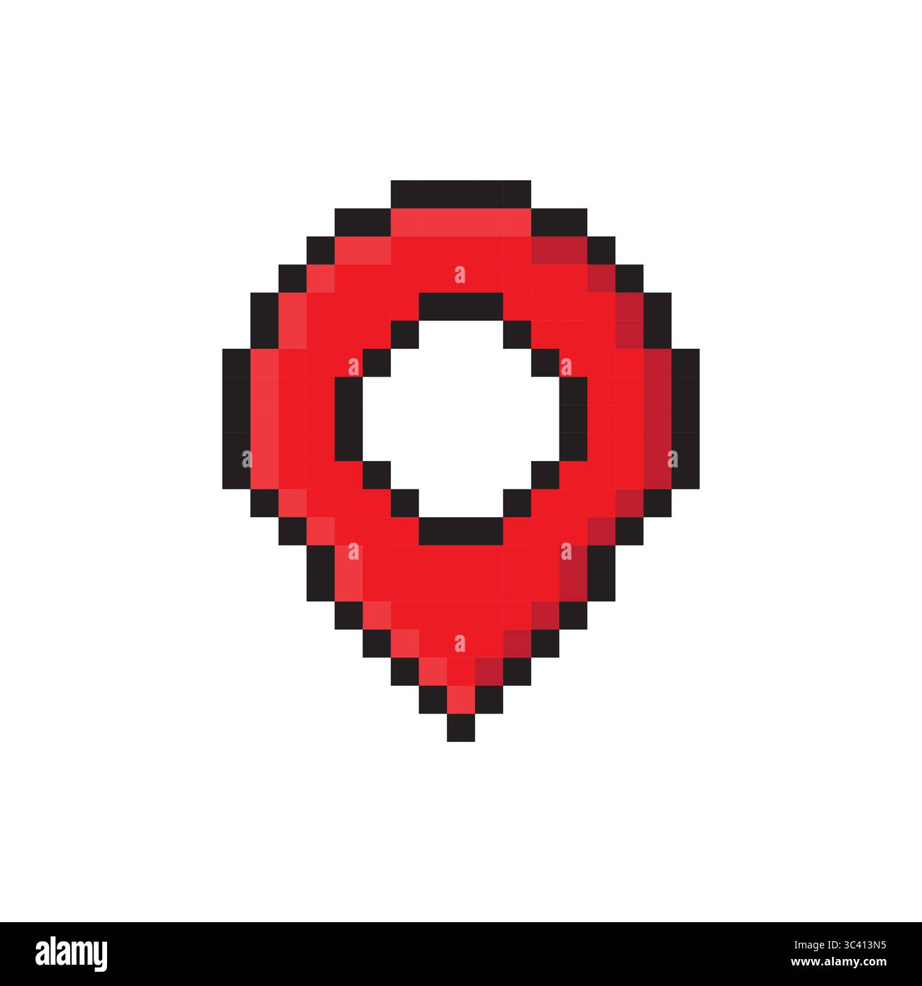Einfaches Pin-Pixel-Symbol-Design. Rotes Schild auf weißem Hintergrund. Vektorabbildung. Stock Vektor