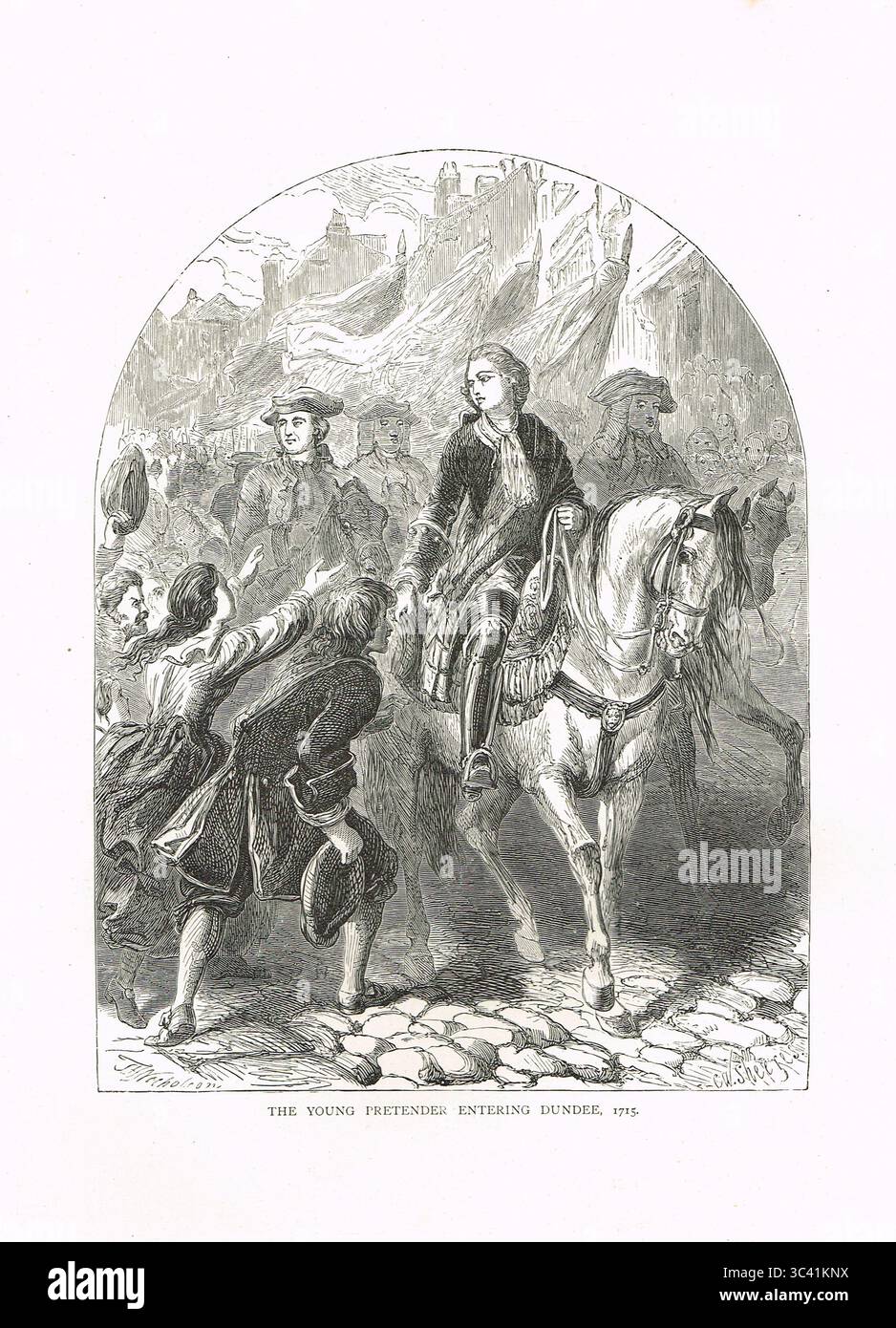 James Francis Edward Stuart, der alte Anwärter, kam in Dundee, 1715 Stockfoto