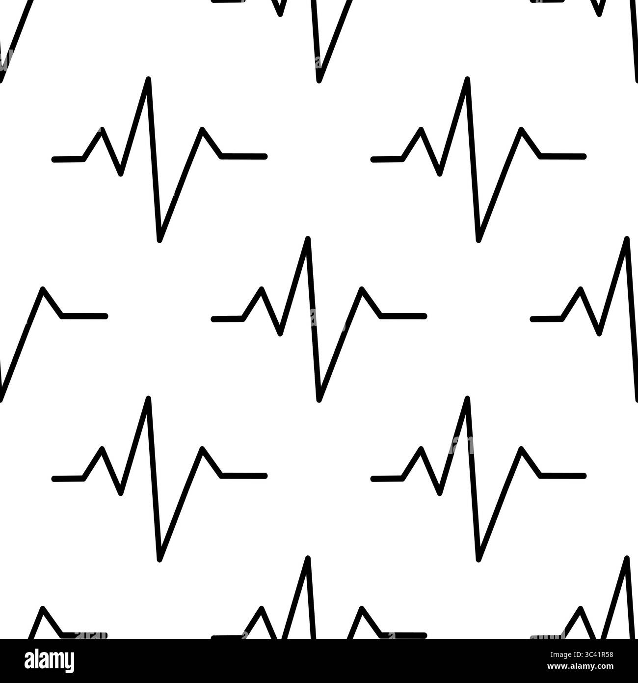 Ein nahtloses Vektormuster mit schwarzen Herzschlaglinien-Grafiken auf weißem Hintergrund für einen rhythmischen und dynamischen visuellen Effekt. Stock Vektor