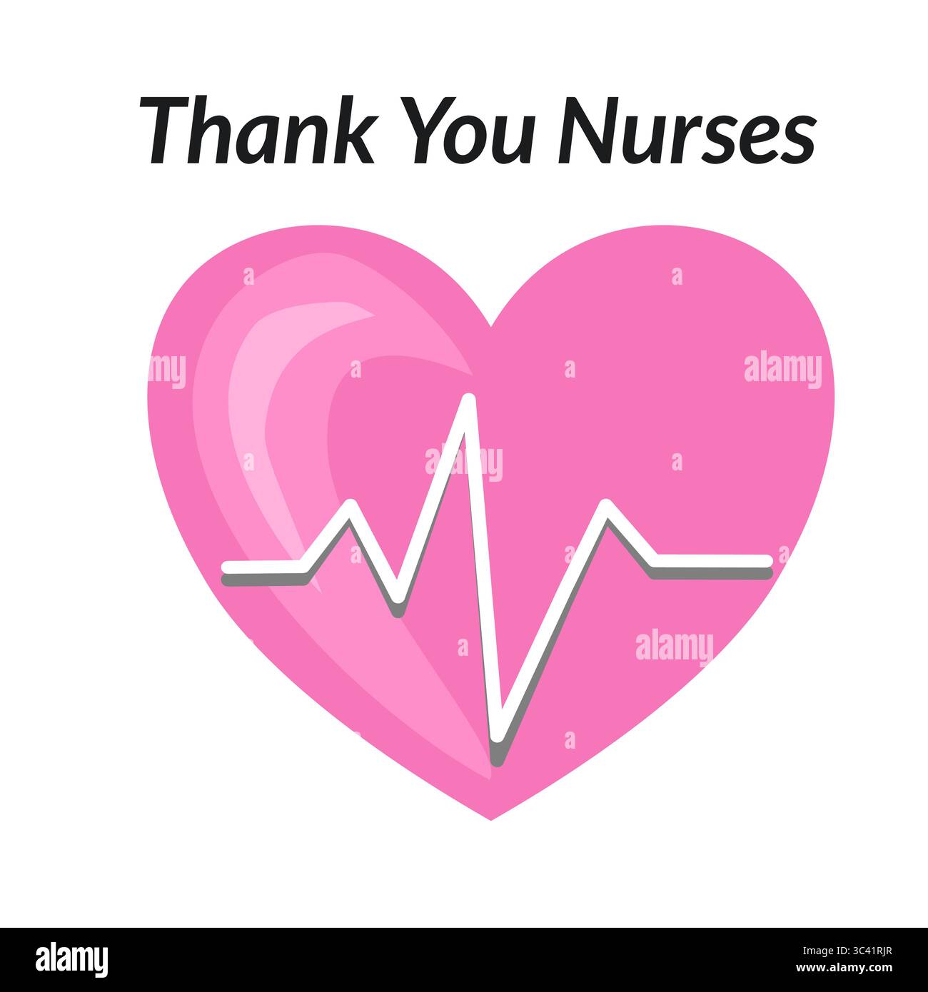 Ein Vektorgrafik-Design mit einem rosafarbenen Herz mit einer Herzschlaglinie und dem Text Thank You Nurses darüber. Das Design ist einfach und vermittelt Wertschätzung Stock Vektor