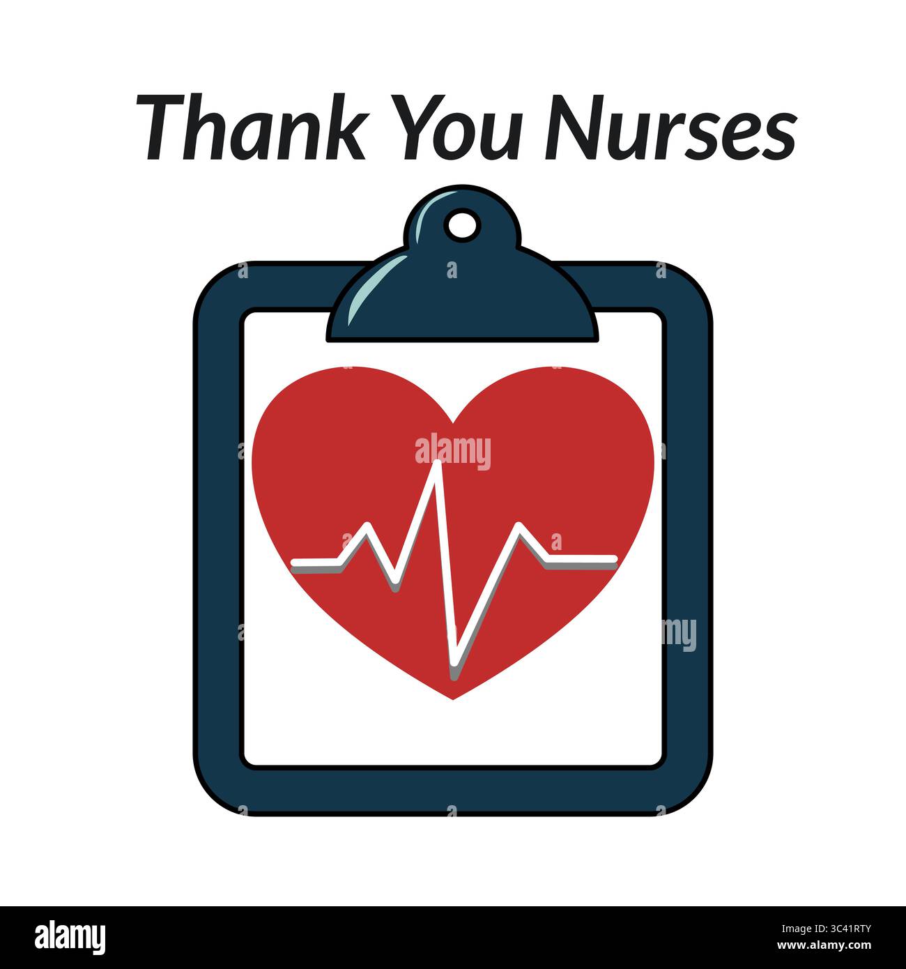 Ein Vektorgrafik-Design mit einer Zwischenablage mit einem Herzsymbol und einer EKG-Linie, zusammen mit dem Text Danke Nurses Stock Vektor