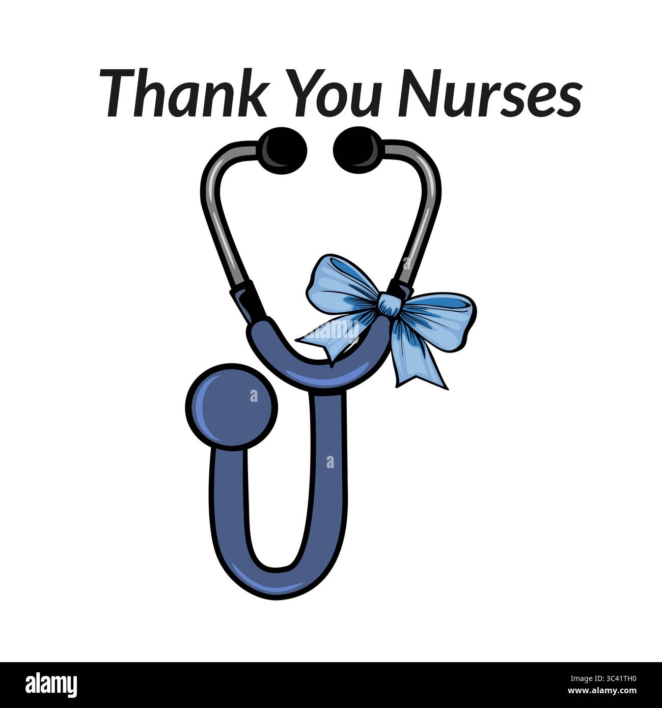 Ein Vektorgrafik-Design mit einem Stethoskop mit blauer Schleife, begleitet von dem Text Danke You Nurses Stock Vektor