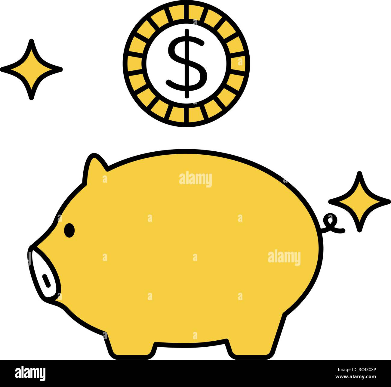 Sparkasse und Dollarmünze einfache Linienzeichnung Symbol, Illustration des Sparens und der persönlichen Finanzen, Vektor-Illustration Stock Vektor