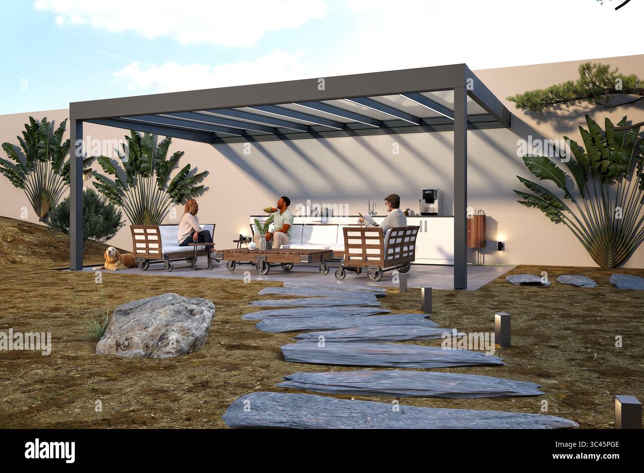 3D-Rendering Outdoor Terrace Lifestyle Stockfoto