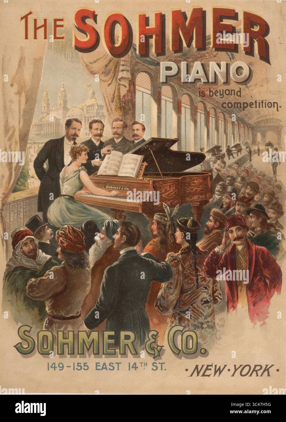 Werbung für Sohmer & Co. Piano. Amerikanisches Vintage-Werbeplakat, ca. 1900er Jahre Stockfoto