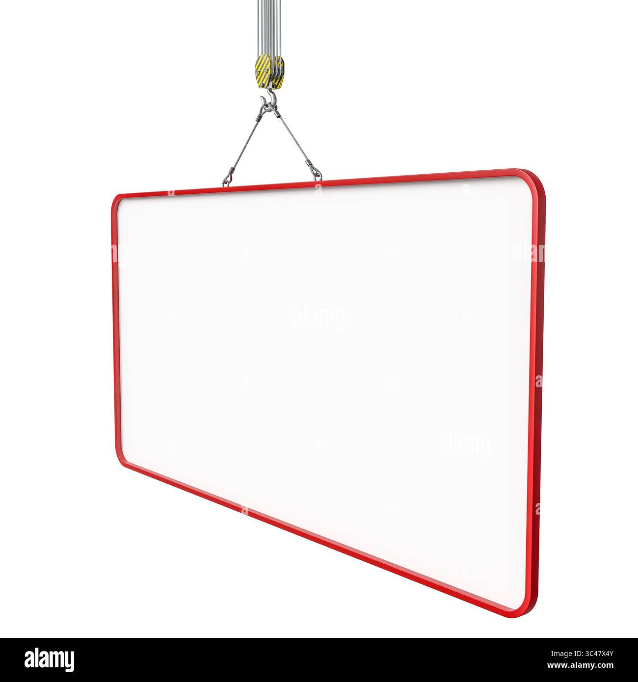 Leeres weißes rechteckiges Schild mit rotem Rahmen, der 3D isoliert hängt Stockfoto