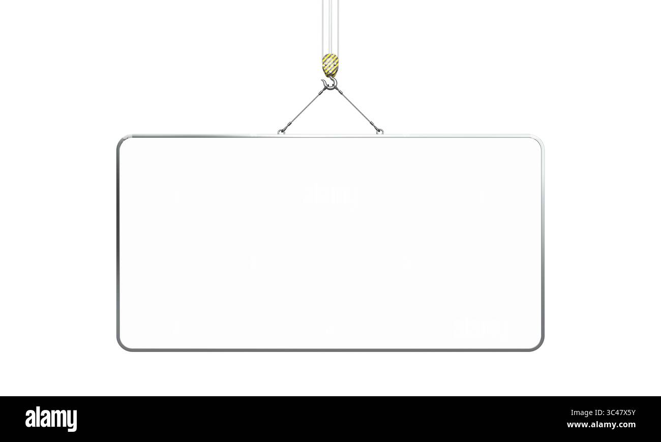 Weißes rechteckiges Banner, das 3D isoliert hängt Stockfoto