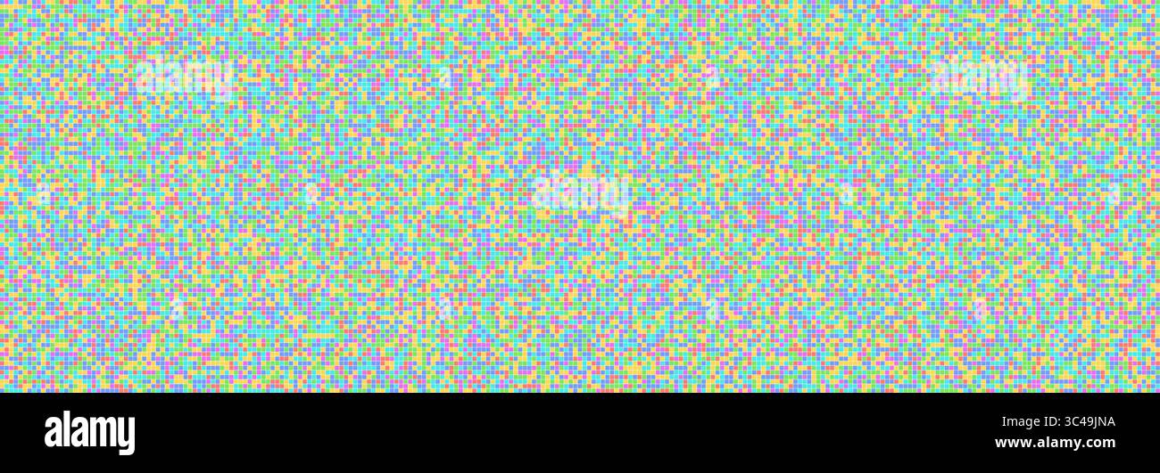 Nahtloses Vektor-Fliesenmuster mit 8-Bit-Retro-Spielstil, mit Farben blau, grün, gelb, pink, lila, orange. Perfekt für Kindergarten, Schule Stock Vektor