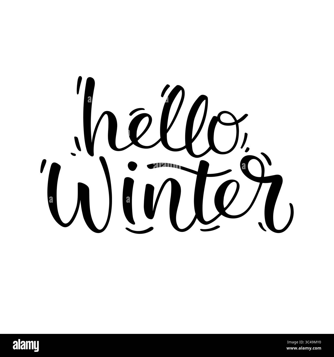 Handgezeichneter „Hello Winter“-Schriftzug im modernen Kalligrafiestil. Festliche Typografie für Winterkarten, Drucke, Dekorationen und saisonale Designs. Stock Vektor