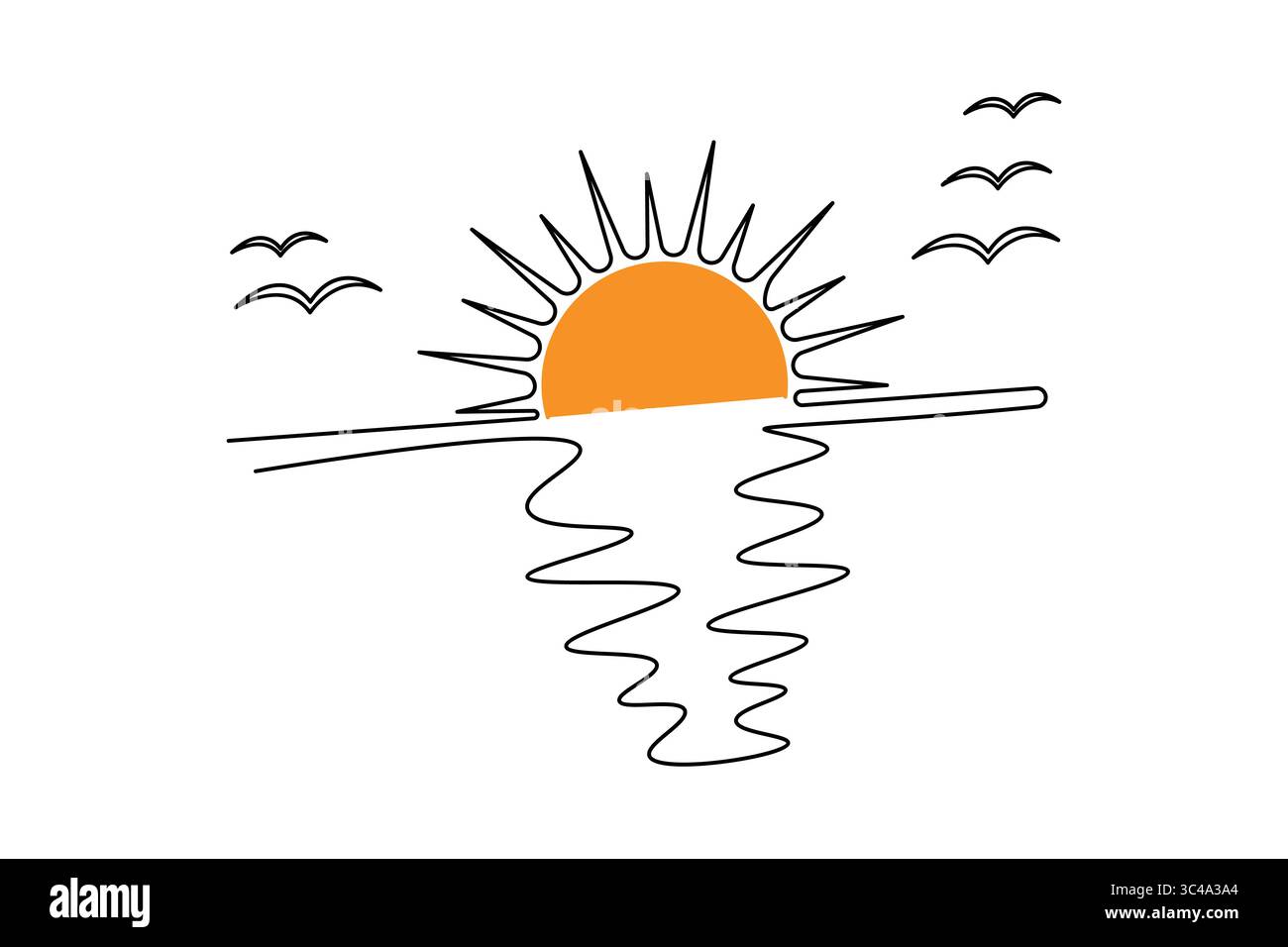 Minimalistisches Symbol für Sonnenuntergang, einzeilige Kunst, einfaches, isoliertes Design Stock Vektor