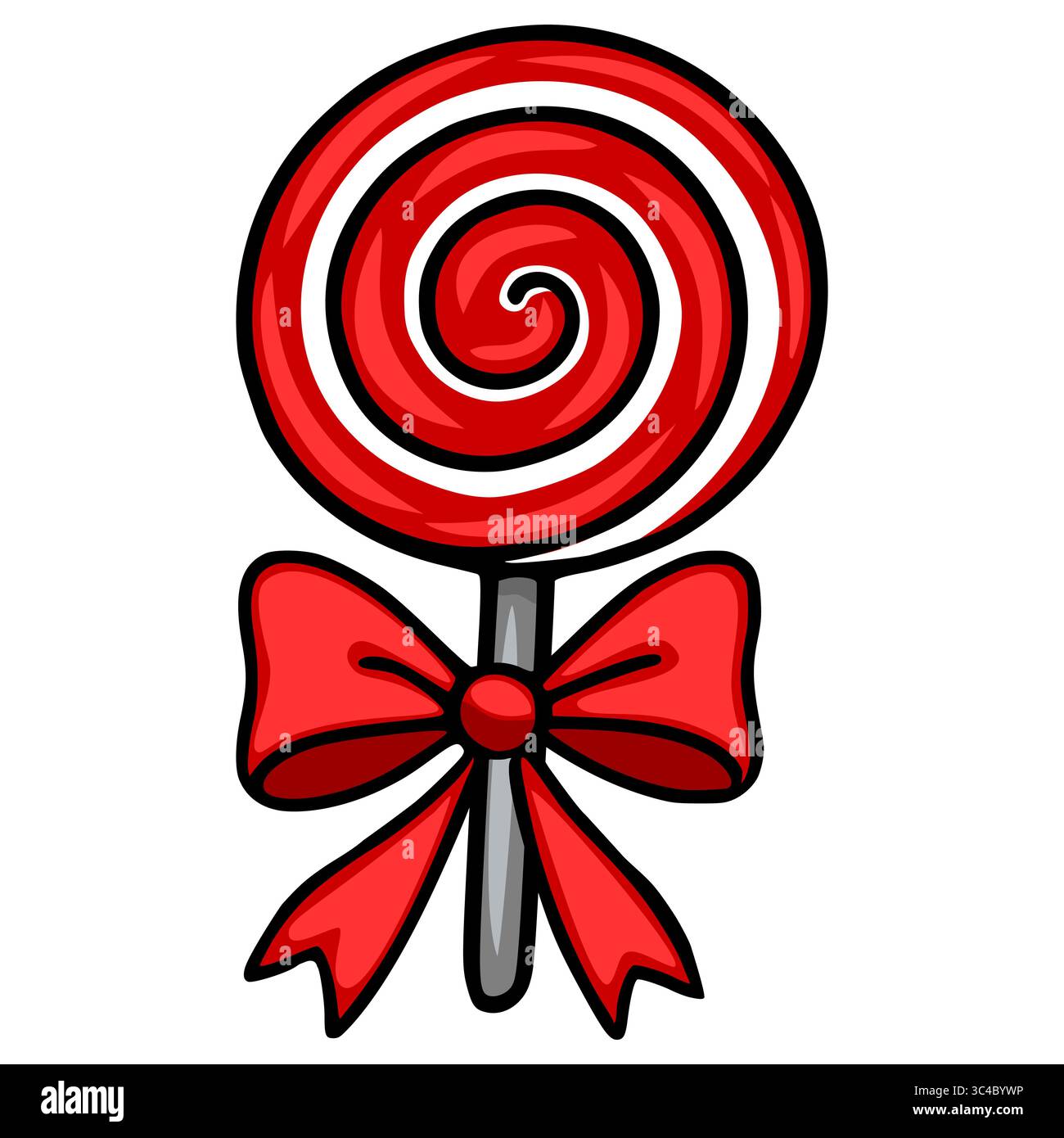 Festliche Vektor-Illustration eines Red Swirl Lutscher mit einer großen roten Schleife, perfekt für Feiertagsdesigns und süße Leckereien Themenprojekte. Stock Vektor
