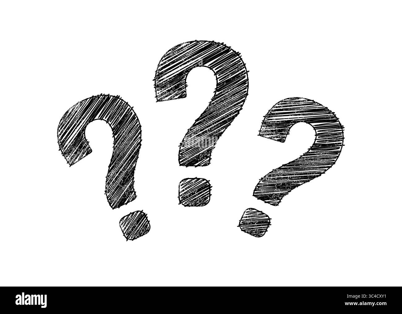 Fragezeichen geschriebener Stift. Fragen Sie wen, warum? Symbol „Hand gezeichnet“. Schwarzes Quiz auf weißem Hintergrund. Quastion Unsicherheit. Anfrage für Zeichnungsfunktionen Stock Vektor