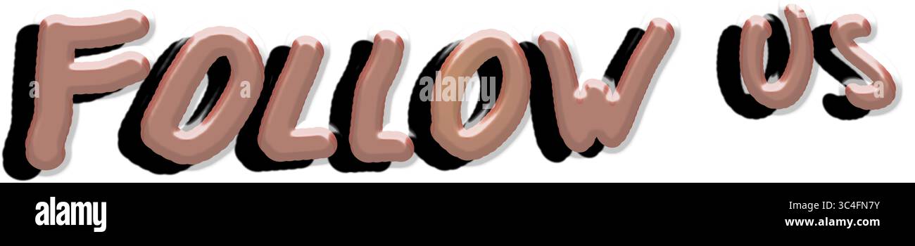 Box mit dem Wort folgt uns in Pastellfarben. Abbildung. Text. Web- und App-Design. Wörter. Rechteckig. Stockfoto
