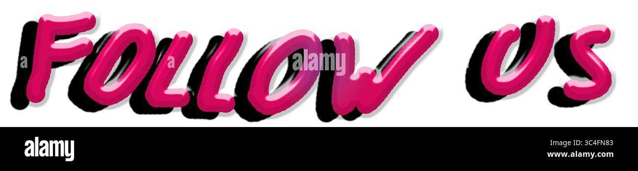 Box mit dem Wort folgt uns in rotem und schwarzem Schatten. Abbildung. Text. Web- und App-Design. Wörter. Rechteckig. Stockfoto