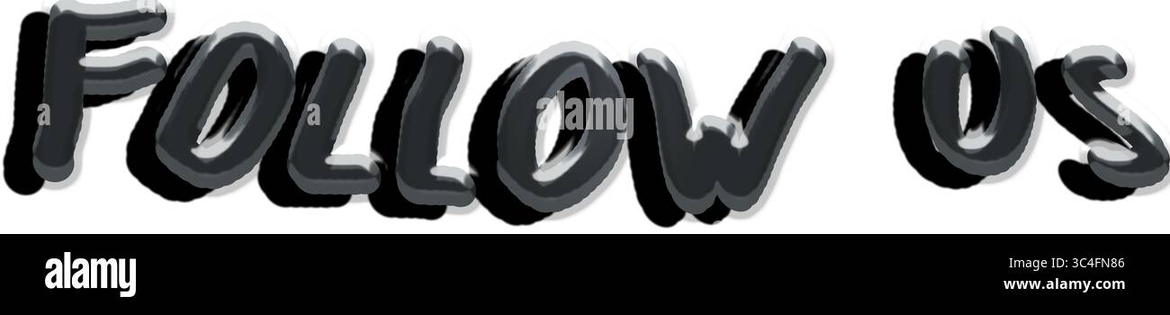 Box mit dem Wort folgt uns in Schwarz. Abbildung. Text. Web- und App-Design. Wörter. Rechteckig. Stockfoto