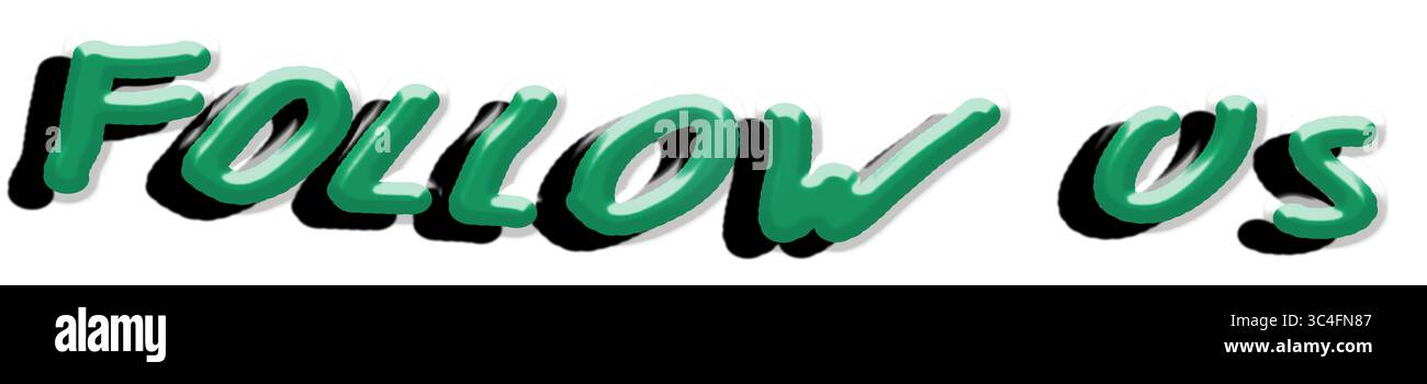 Box mit dem Wort folgt uns in grünem und schwarzem Schatten. Abbildung. Text. Web- und App-Design. Wörter. Rechteckig. Stockfoto