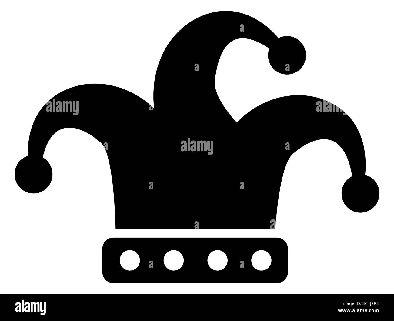 jester hat-Symbol. joker Clown Hut Symbol. Comedian Cap-Symbol. Festliches und komisches Kopfbedeckungs-Logo. Flacher STYLE. Stockfoto