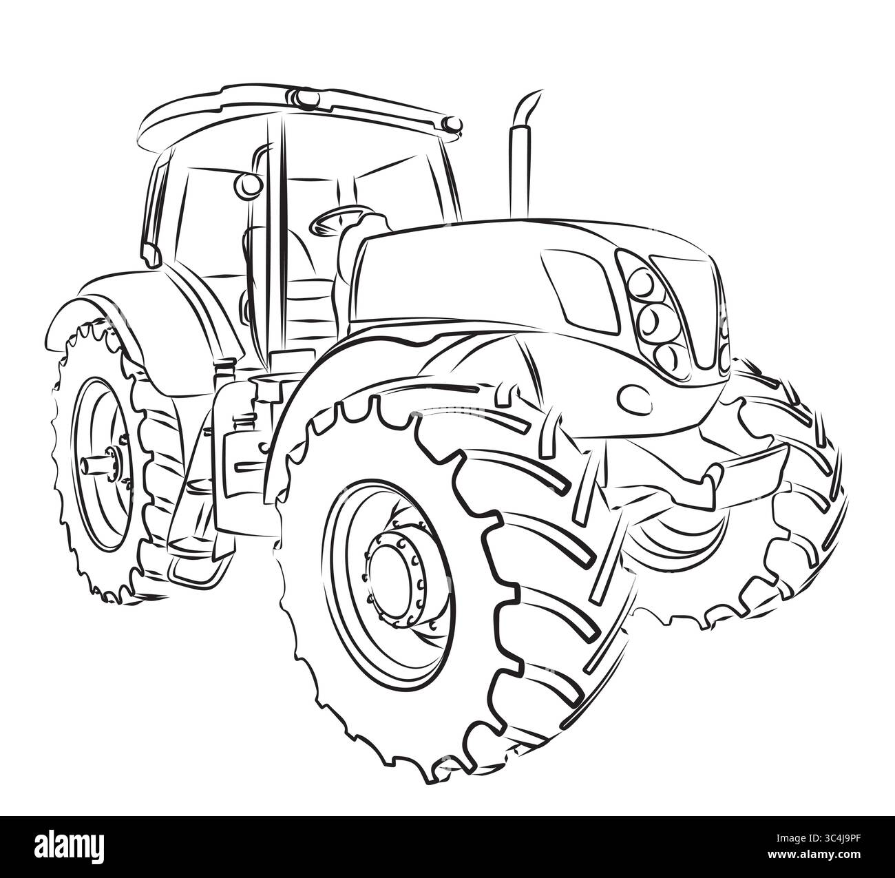 Die Skizze eines großen schweren Traktor. Stock Vektor
